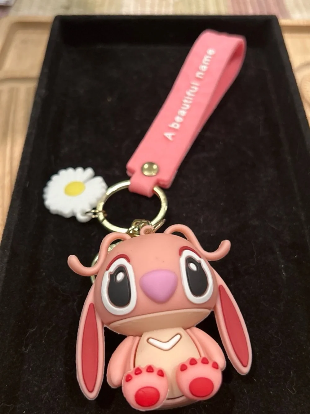 Pink Bunny Keychain with Daisy Charm - Kids Accessories